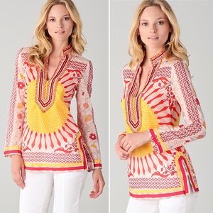 Tory Burch Pink, Yellow & Red Printed Tunic Top